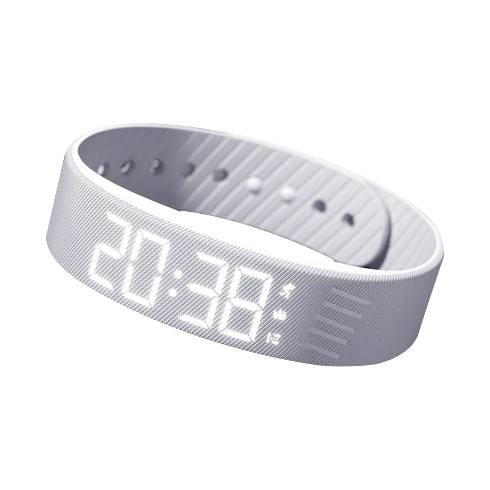 LED Digital Alarm Clock Watch Adjustable Silicone Snooze-Proof Alarm Bracelet with Running Pedometer Waterproof Vibrating Alarm